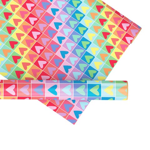 Eight Sheets Two-Sided "Rainbow Hearts" Heavyweight Gift Wrap