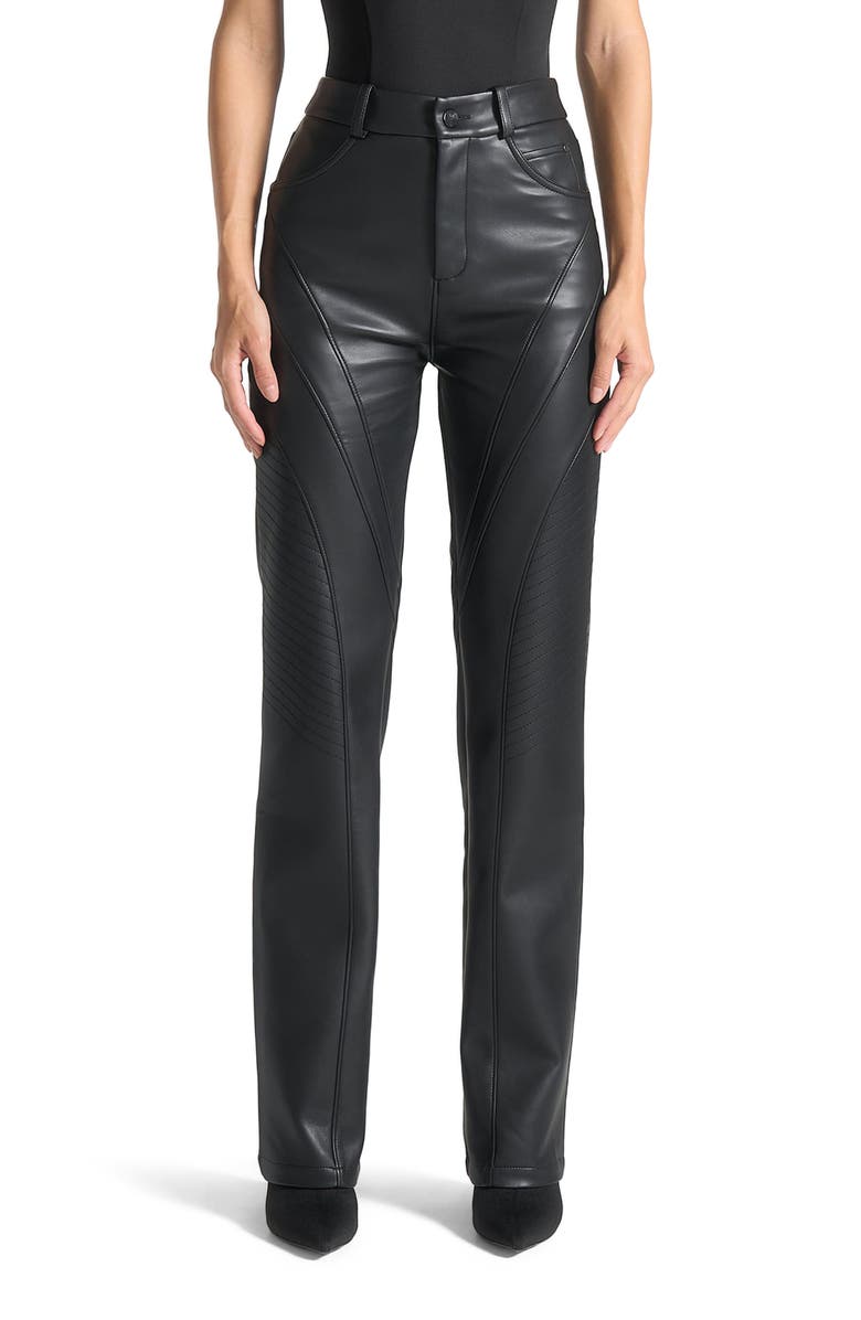 Manière De Voir Leather Biker Trousers, Alternate, color, Black