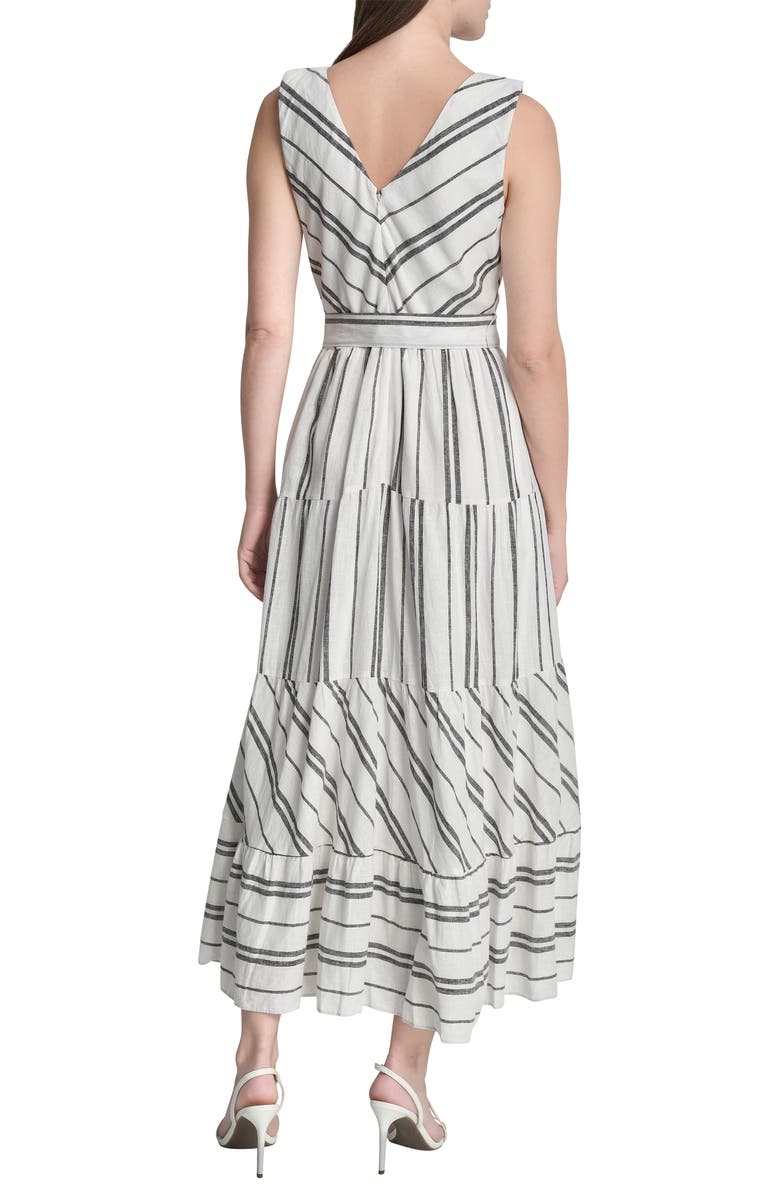 DKNY Stripe Sleeveless Linen Blend Midi Dress, Alternate, color, White/Black