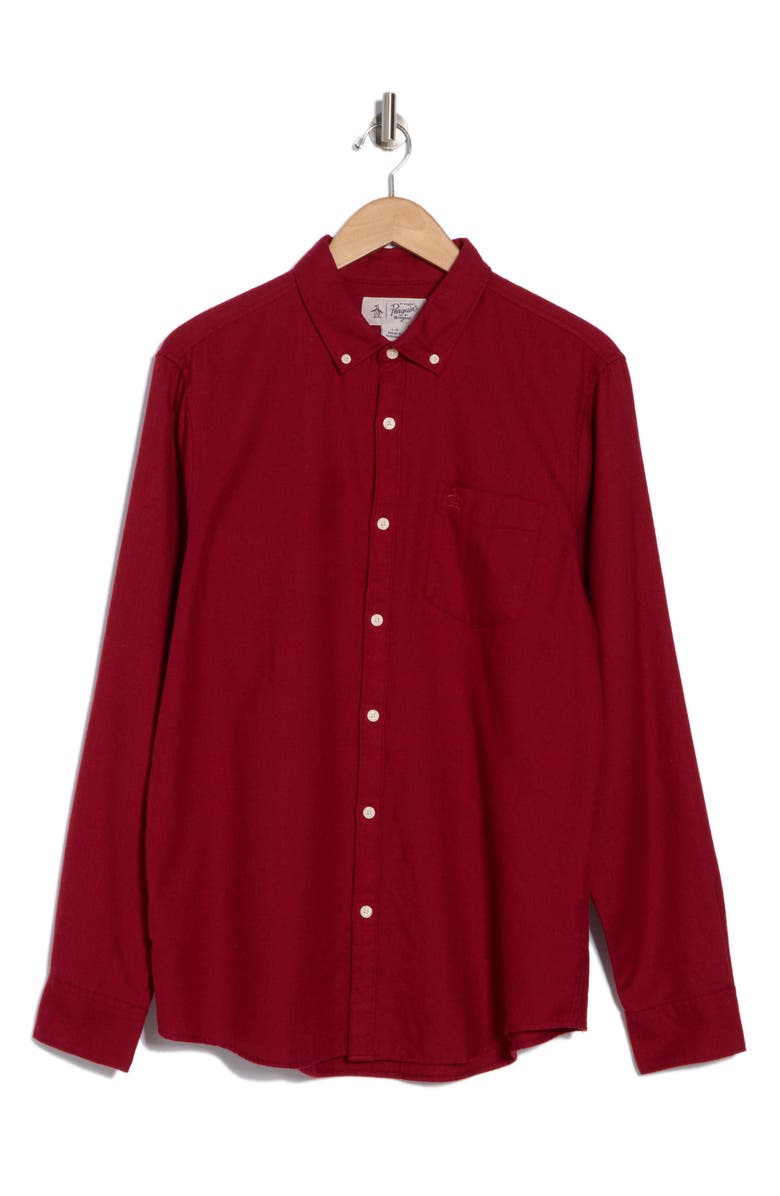 Original Penguin Jasper Flannel Button-Up Shirt, Alternate, color, Red Dahlia