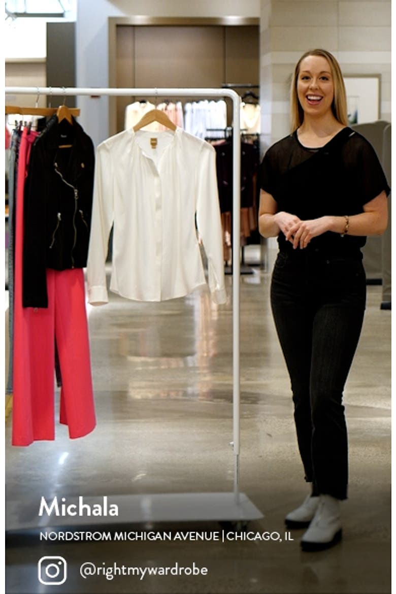 Banorah Pleat Neck Stretch Silk Blouse video
