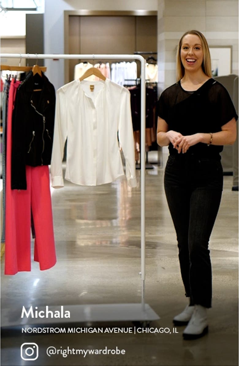 Banorah Pleat Neck Stretch Silk Blouse, sales video thumbnail