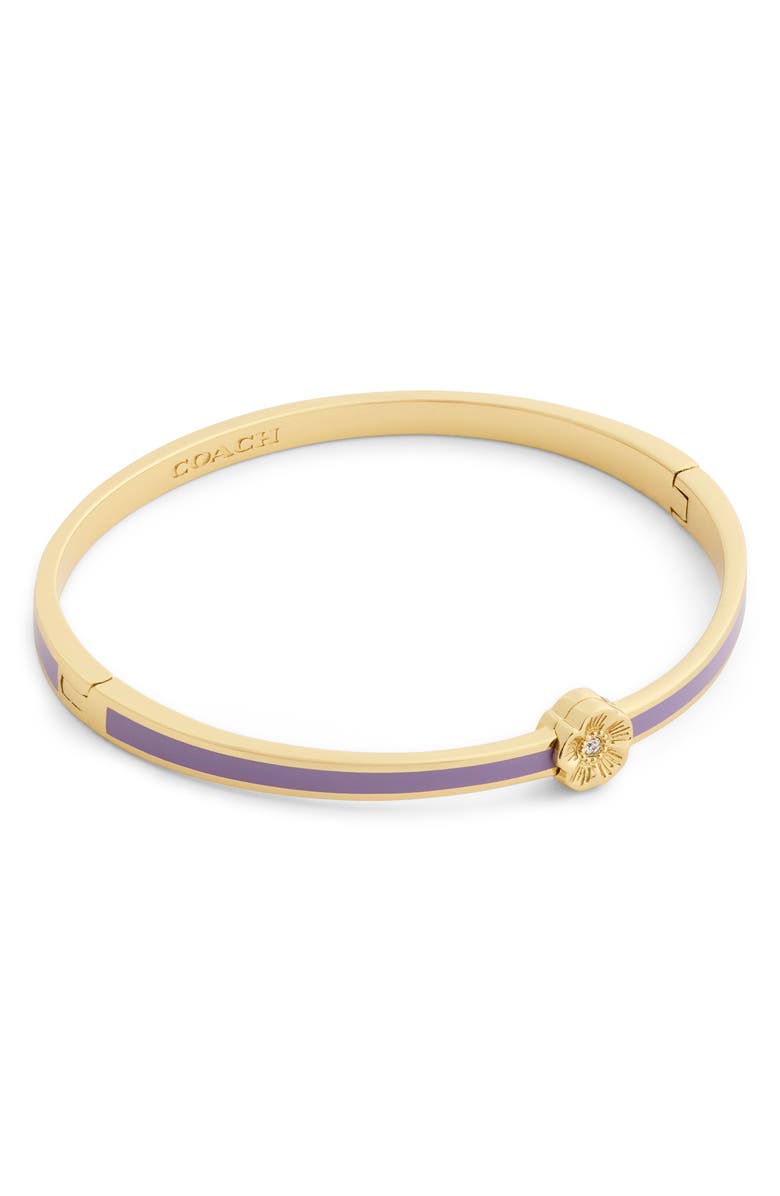 COACH Tea Rose Enamel Thin Hinged Bracelet, Alternate, color, Purple/ Gold