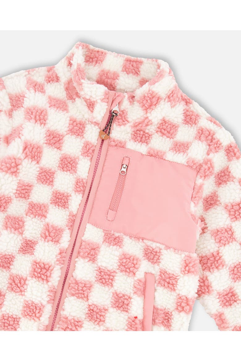 Girl Long Sleeve Fleece Jacket Checkerboard, Alternate, color, Pink Checkerboard