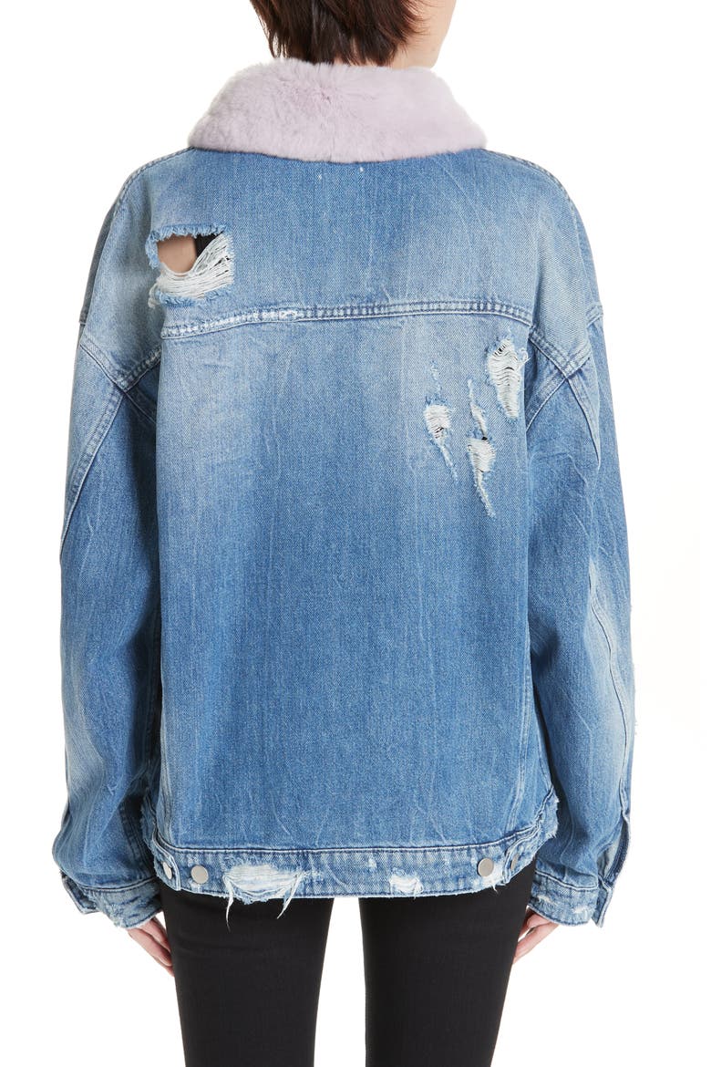 Rocky 2 Denim Jacket with Genuine Orylag® Rabbit Fur Trim, Alternate, color, VINT BLUE