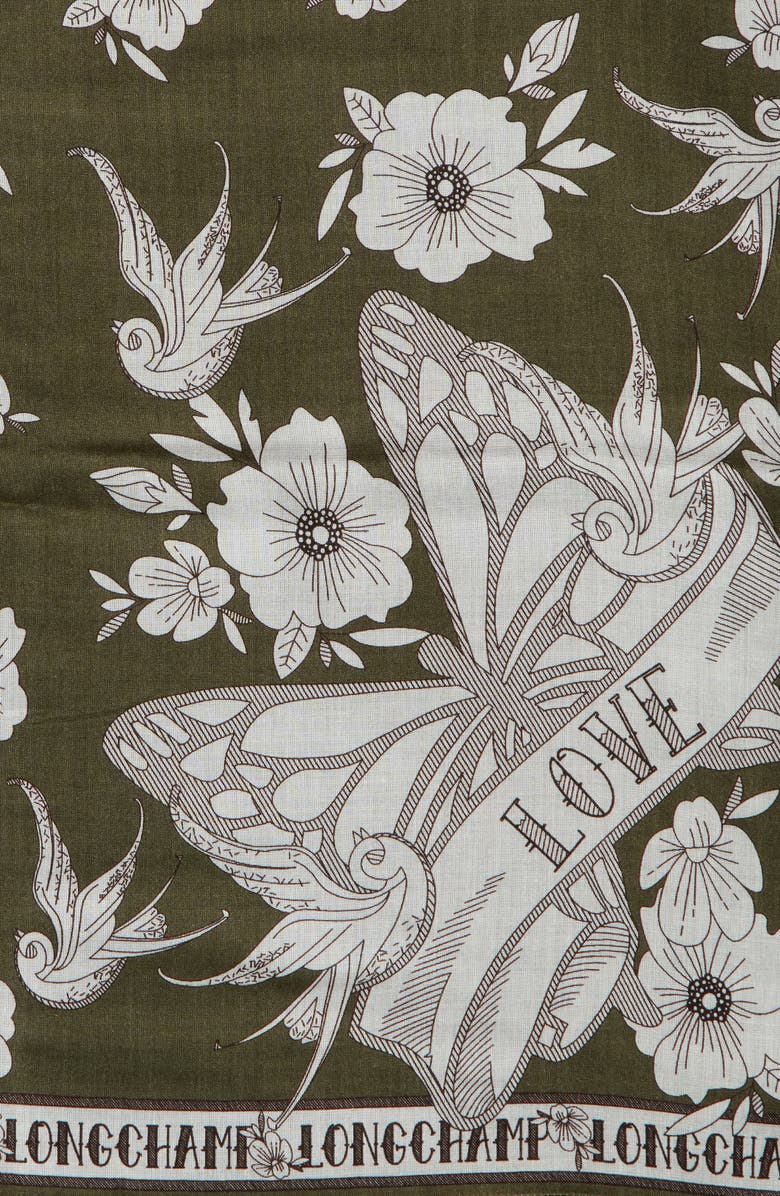 Longchamp Print Scarf, Alternate, color, Khaki