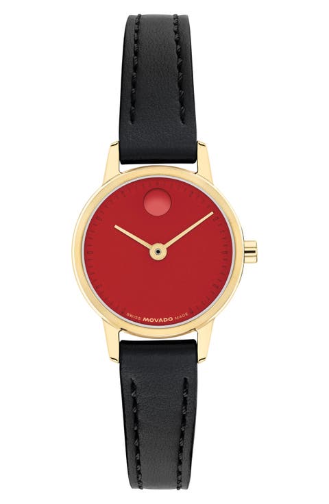 Baby Face Leather Strap Watch, 22.5mm