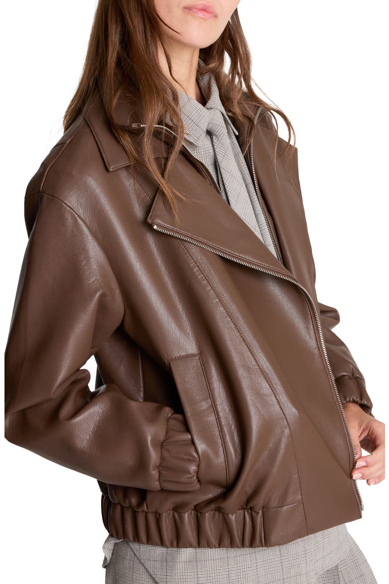 Asymmetrical Zip Faux Leather Moto Jacket, Alternate, color, COFFEE