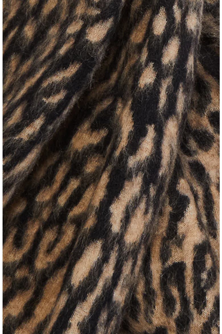 Leopard Print Mohair & Wool Blend Scarf, Alternate, color, BEIGE/ BLACK