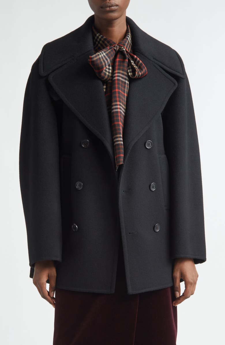 Saint Laurent Double Face Wool Peacoat, Main, color, Noir/ Profond