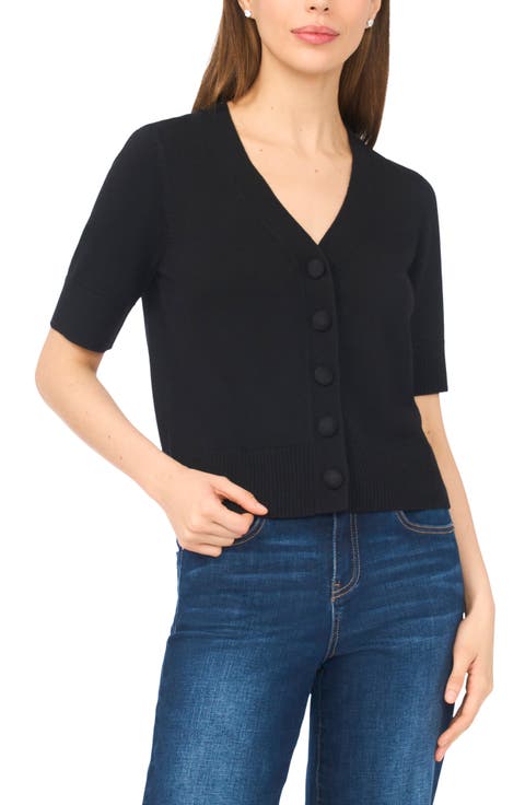 Covered Button Short Sleeve Cardigan