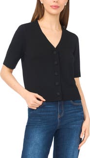 CeCe Covered Button Short Sleeve Cardigan