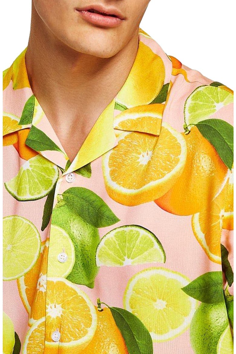 Lemon Print Camp Shirt, Alternate, color, PINK MULTI
