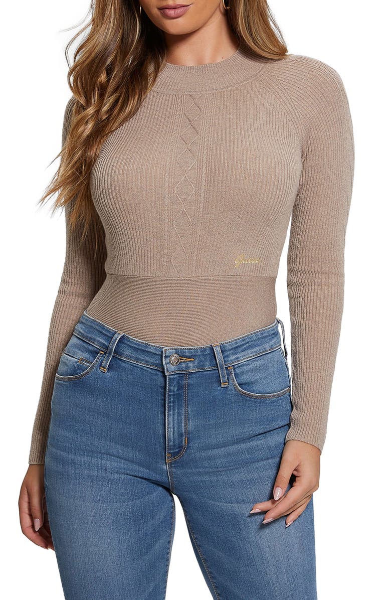 GUESS Mixed Stitch Mock Neck Sweater, Main, color, 