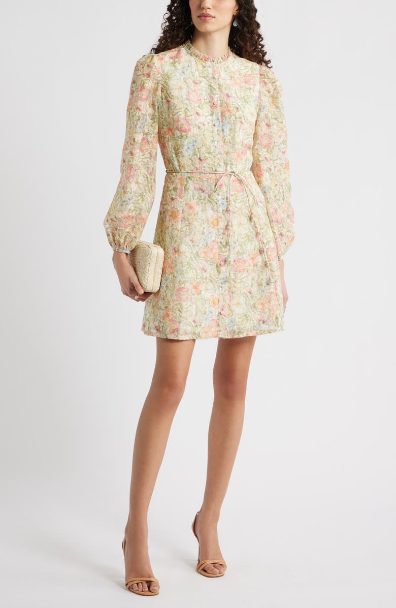 Chelsea28 Floral Embroidered Button-Up Shirtdress, Main, color, Multi Floral