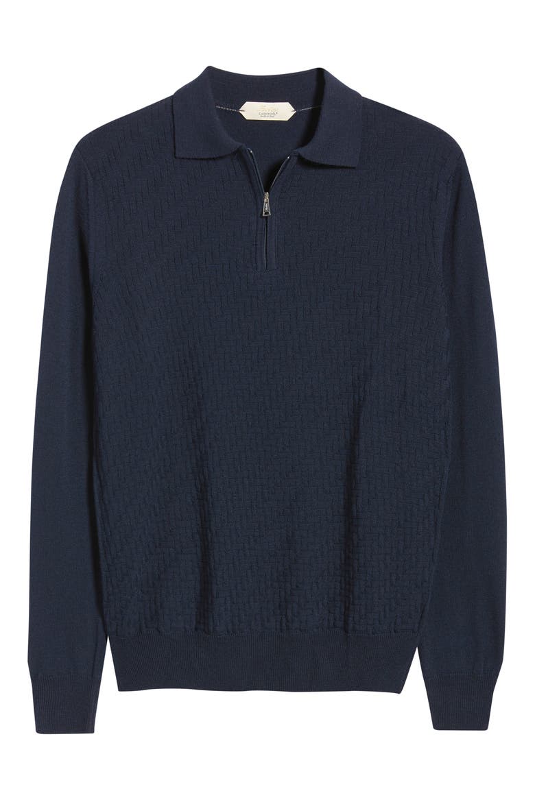 Basket Weave Stitch Long Sleeve Cashwool® Quarter Zip Polo Sweater, Alternate, color, NAVY