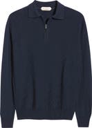Aurélien Basket Weave Stitch Long Sleeve Cashwool® Quarter Zip Polo Sweater