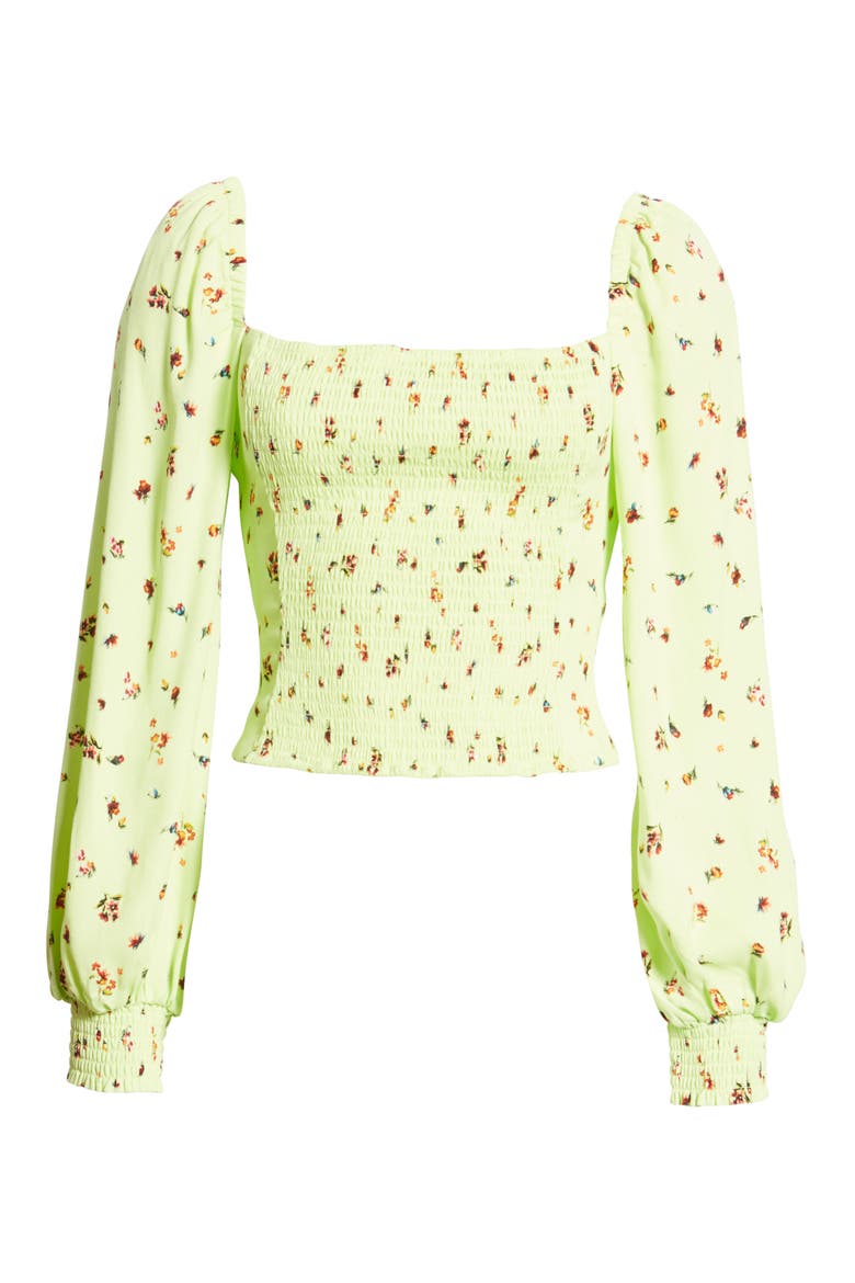 Bardot Smocked Square Neck Blouse, Alternate, color, LIMELIGHT DITSY