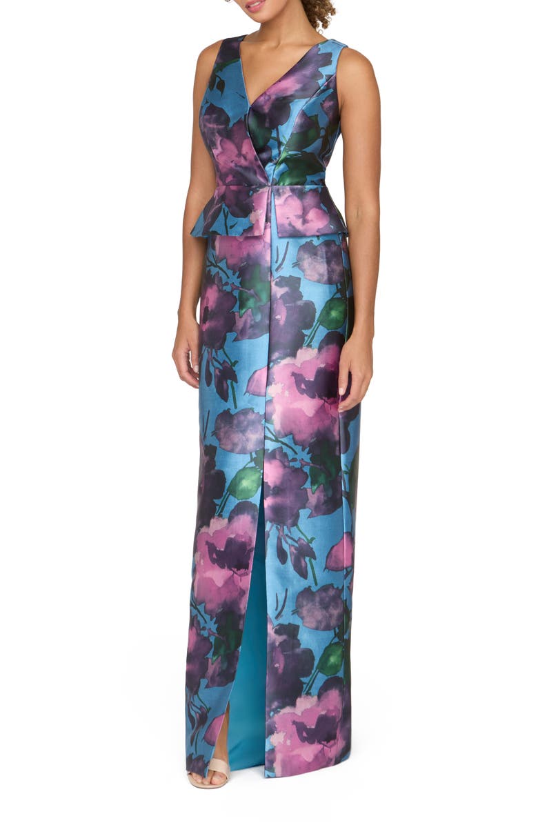 Kay Unger Celeste Column Gown, Alternate, color, Spring Aqua Multi