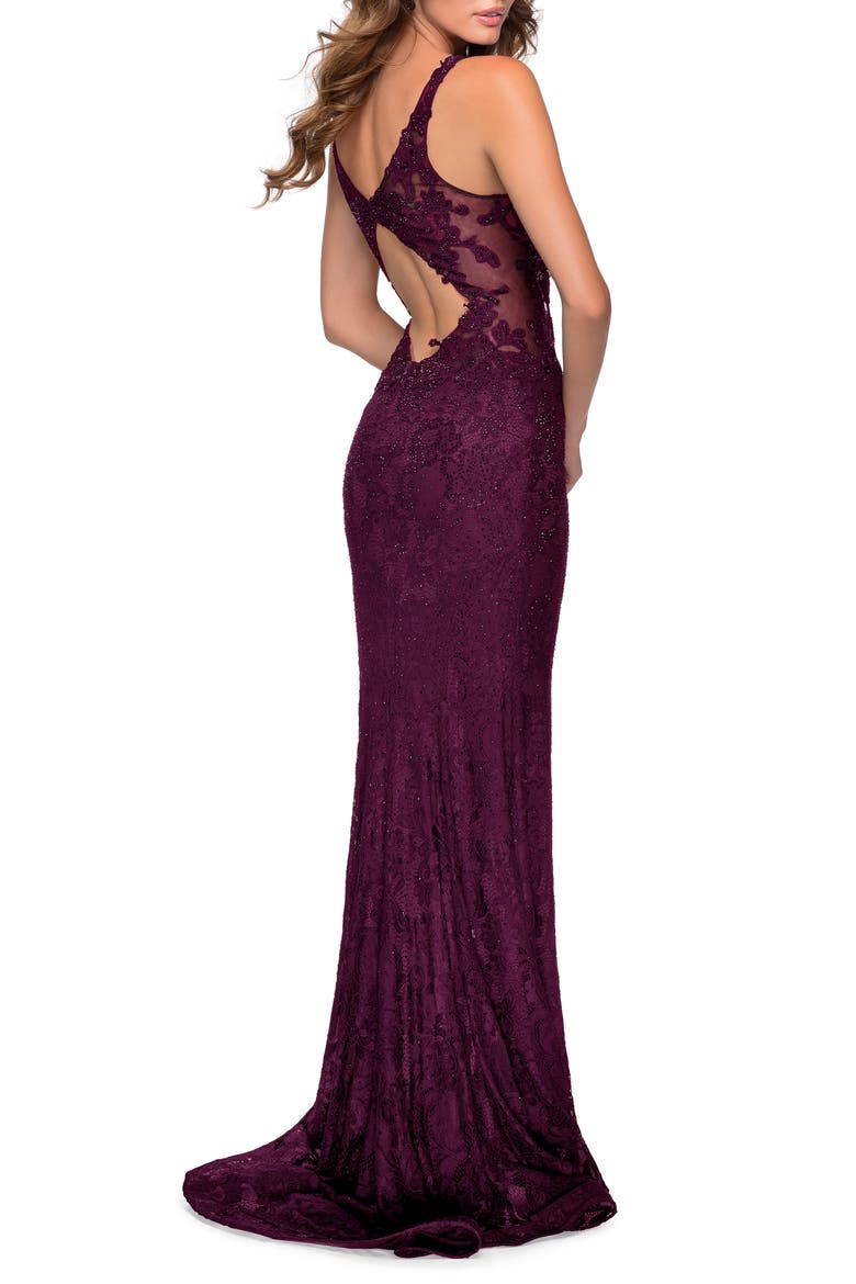 Sparkle Lace Plunge Neck Gown, Alternate, color, DARK BERRY