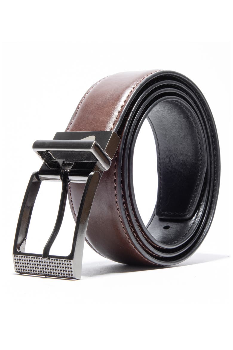 Textured Buckle Reversible Faux Leather Belt, Alternate, color, BROWN/ BLACK