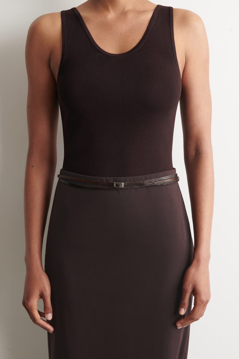 Skinny Double-wrap Leather Belt, Alternate, color, BROWN / LIZARD EFFECT