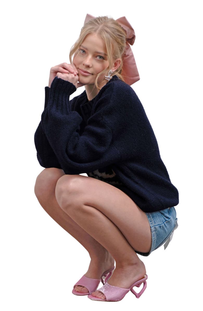 Blu Pepper Bow Sweater, Alternate, color, Navy