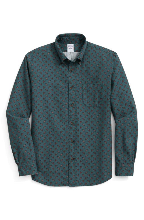 Brooks Brothers Friday Regular Fit Print Cotton Poplin Button-Down Shirt in Green 