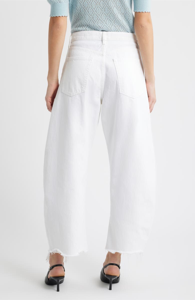 FRAME The Bubble Frayed High Waist Crop Barrel Jeans, Alternate, color, White New Fray