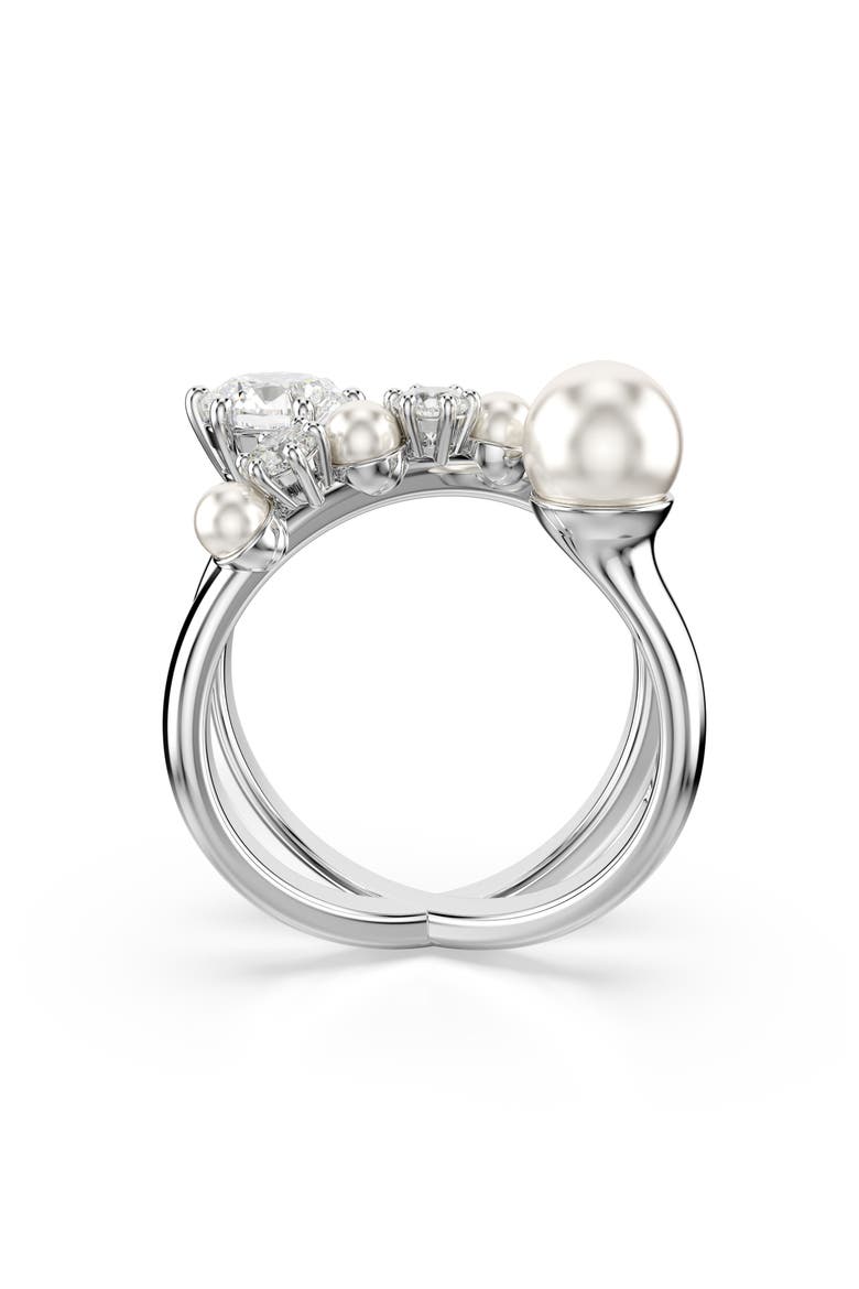 Cubic Zirconia & Glass Pearl Matrix Ring, Alternate, color, WHITE/ SILVER