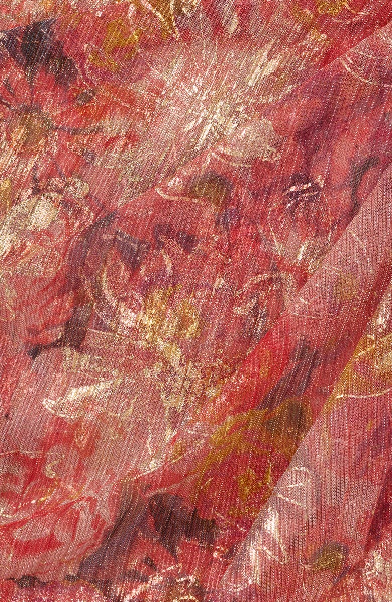 Adrianna Papell Print Metallic Crinkle Long Sleeve Dress, Alternate, color,