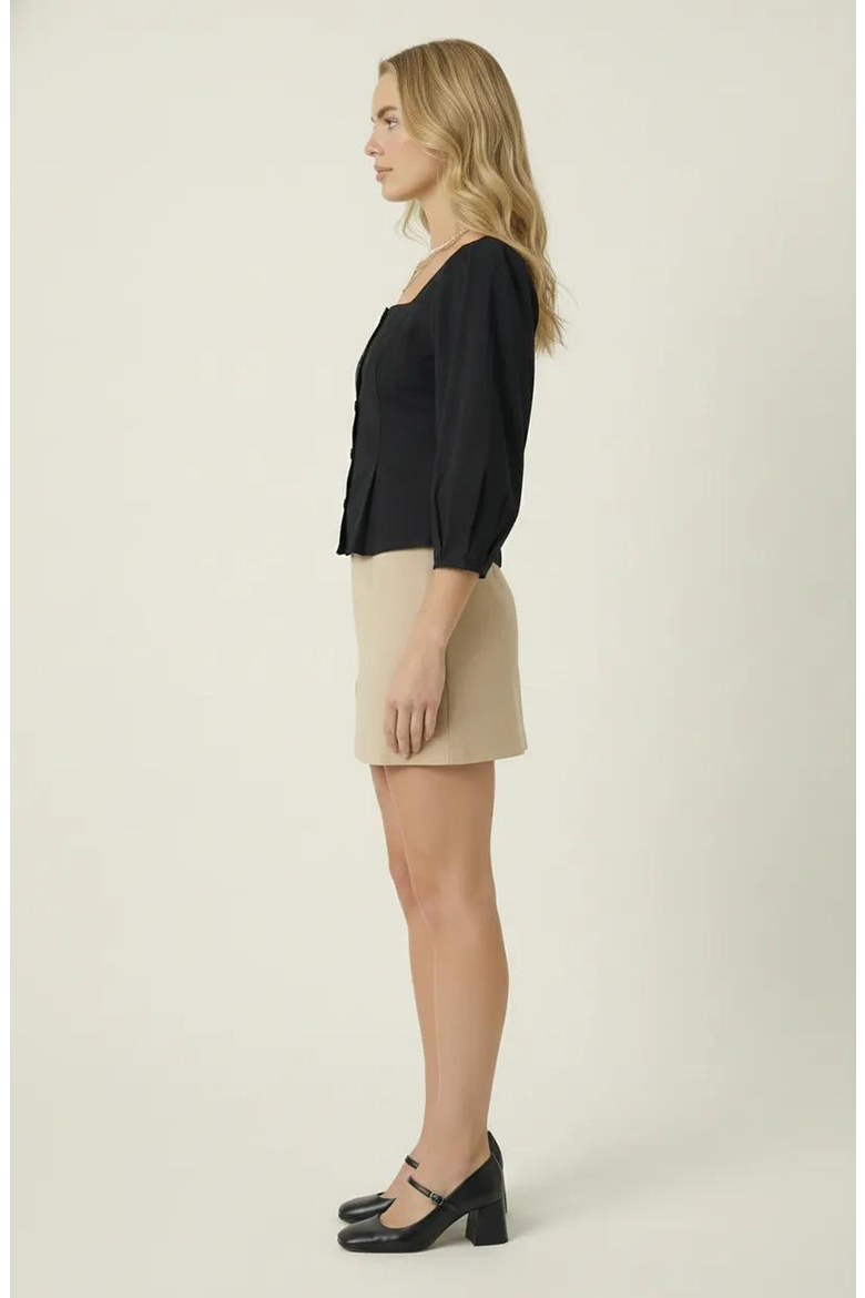 Square Neck Long Sleeve Front Button Peplum Blouse, Alternate, color, Black