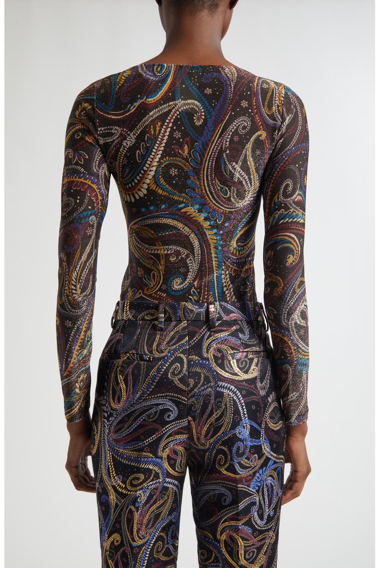 Metallic Paisley Jersey Top, Alternate, color, PRINTED BLACK BASE