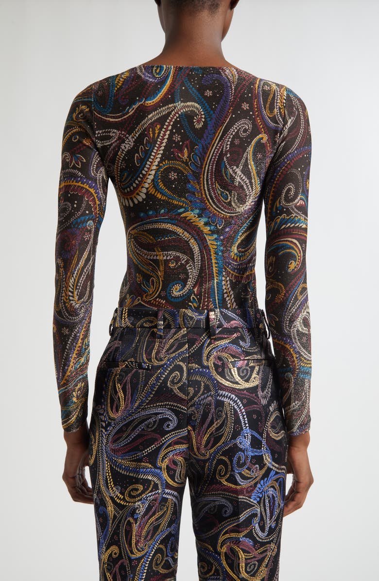 Etro Metallic Paisley Jersey Top, Alternate, color, Printed Black Base