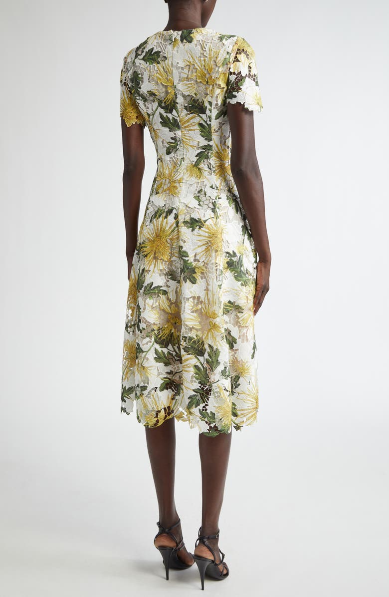 Oscar de la Renta Chrysanthemum Print Guipure Lace Dress, Alternate, color,