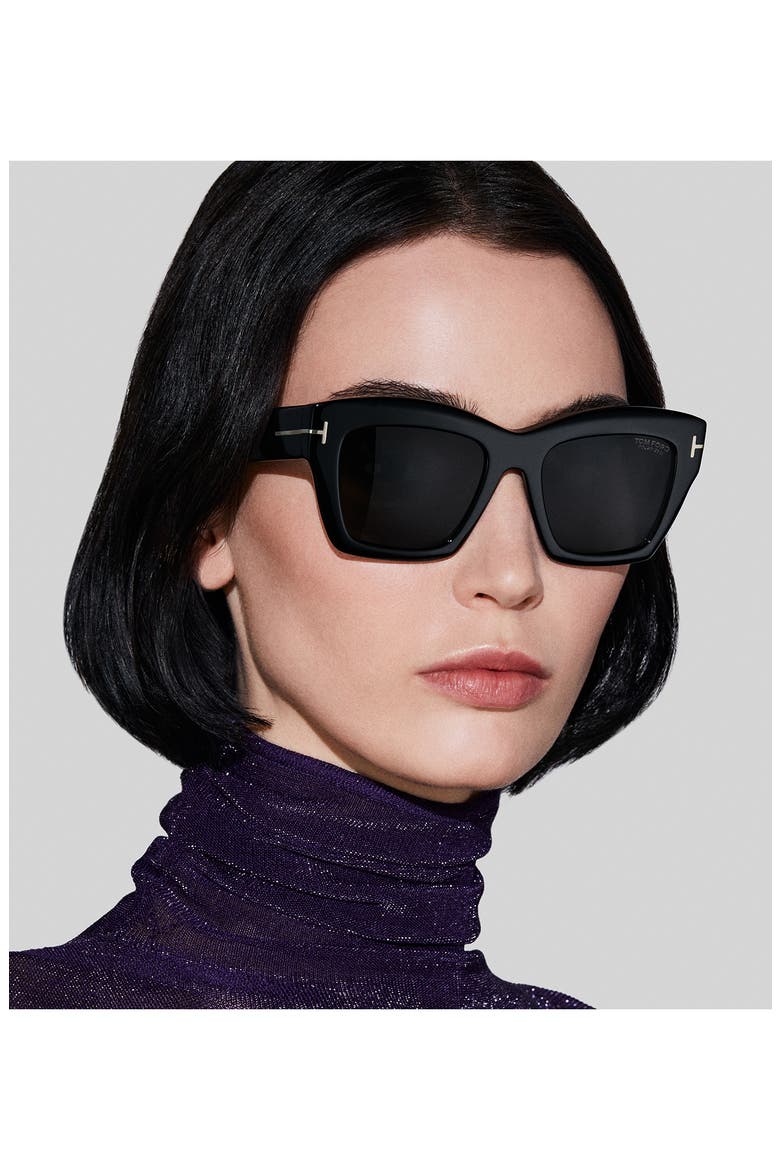 Luna 52mm Butterfly Sunglasses, Alternate, color, SHINY BLACK/ ECO/ LENSES