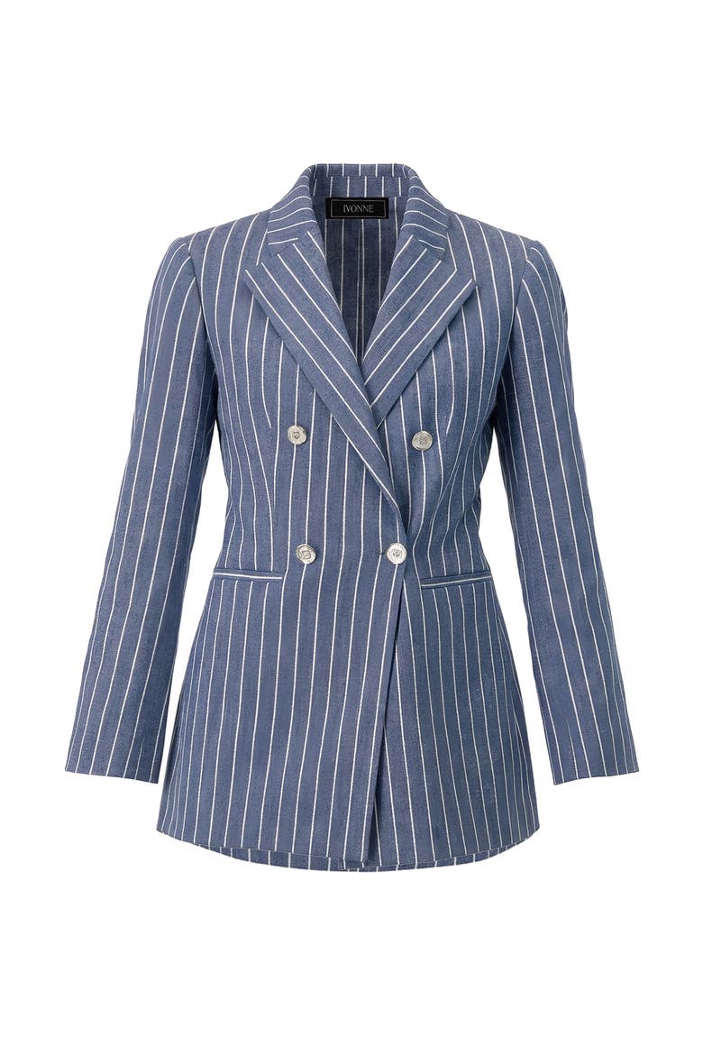 Double-Breasted Striped Blazer, Alternate, color, Blue