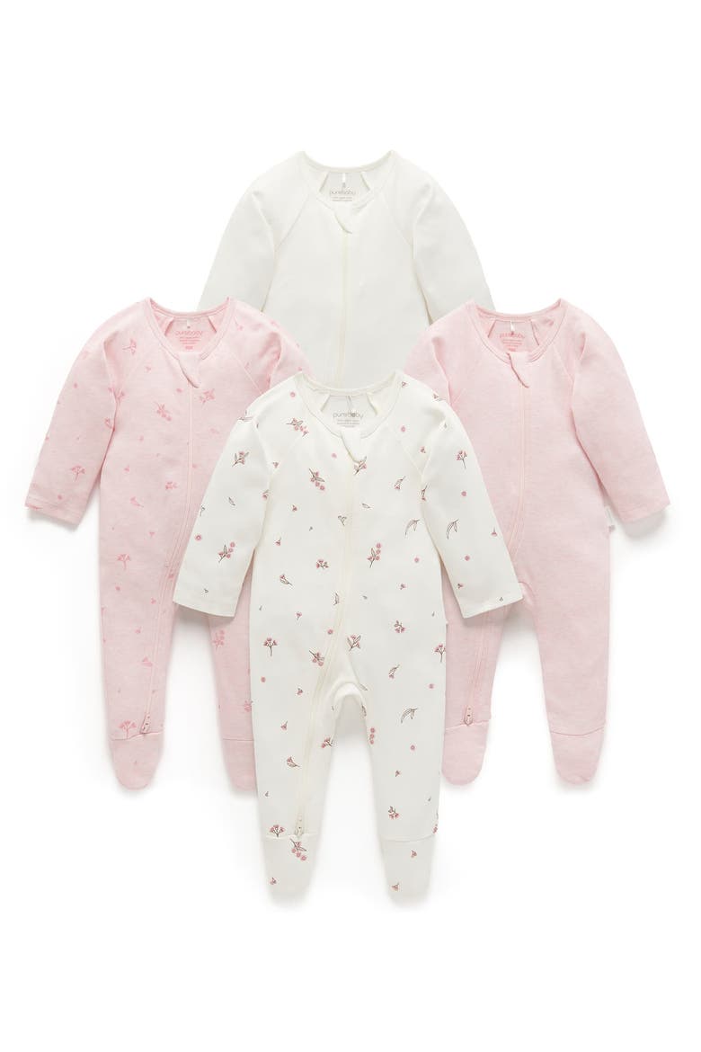 4 Pack Zip Footie Girls, Main, color, Vanilla Blossom Pack