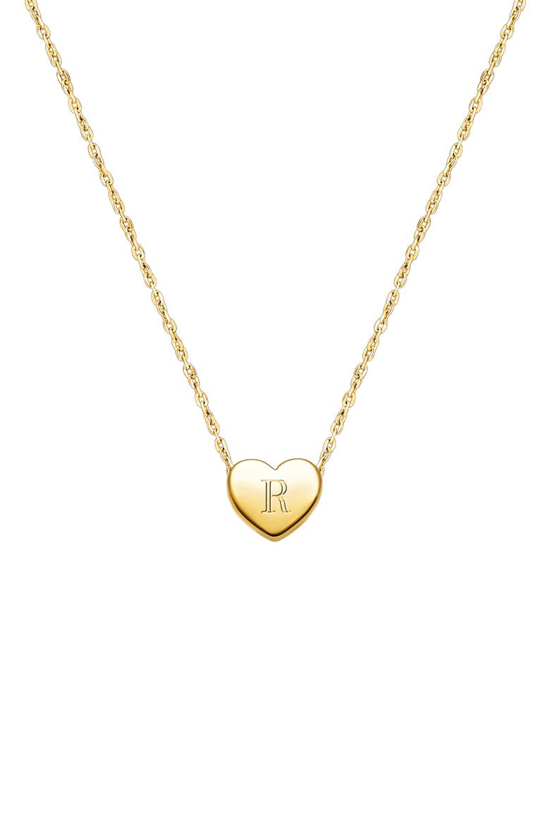 14K Gold Mini Sliding Heart & Engraved Initial 12-14" Necklace, Main, color, 14K Gold - R