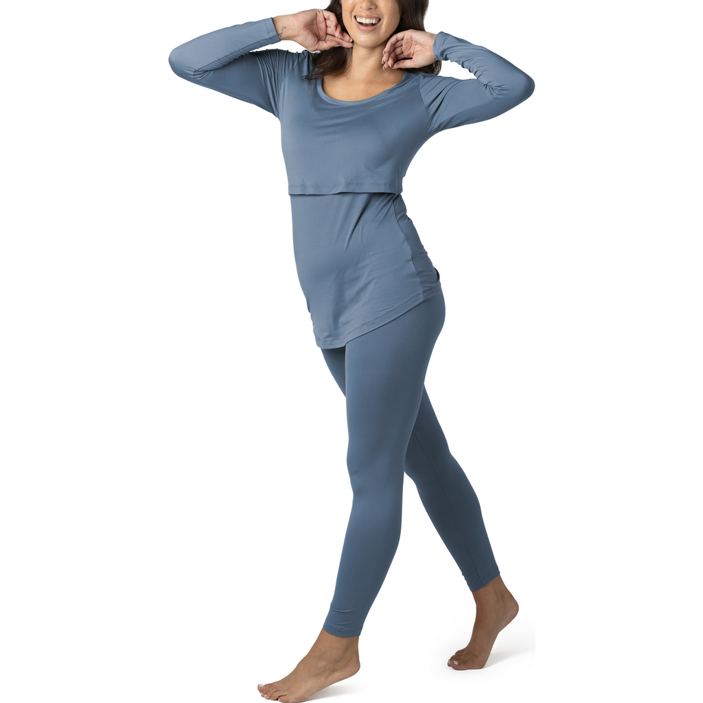 Kindred Bravely Jane Long Sleeve Nursing Pajama Set In Slate Blue In Blue