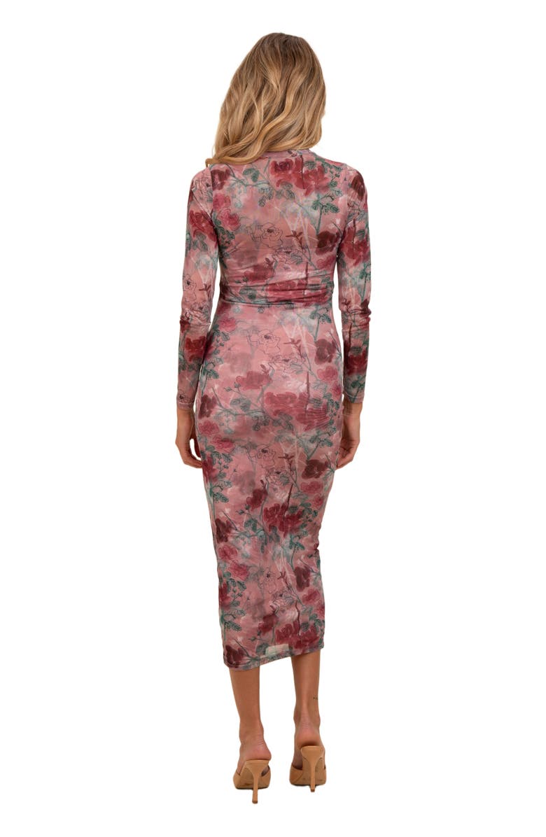 PinkBlush Floral Printed Mesh Overlay Maxi Dress, Alternate, color, Mauve