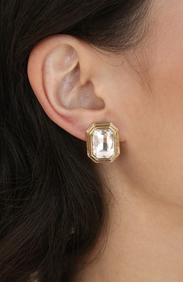 Ettika Deco Crystal Statement Stud Earrings, Alternate, color, Gold