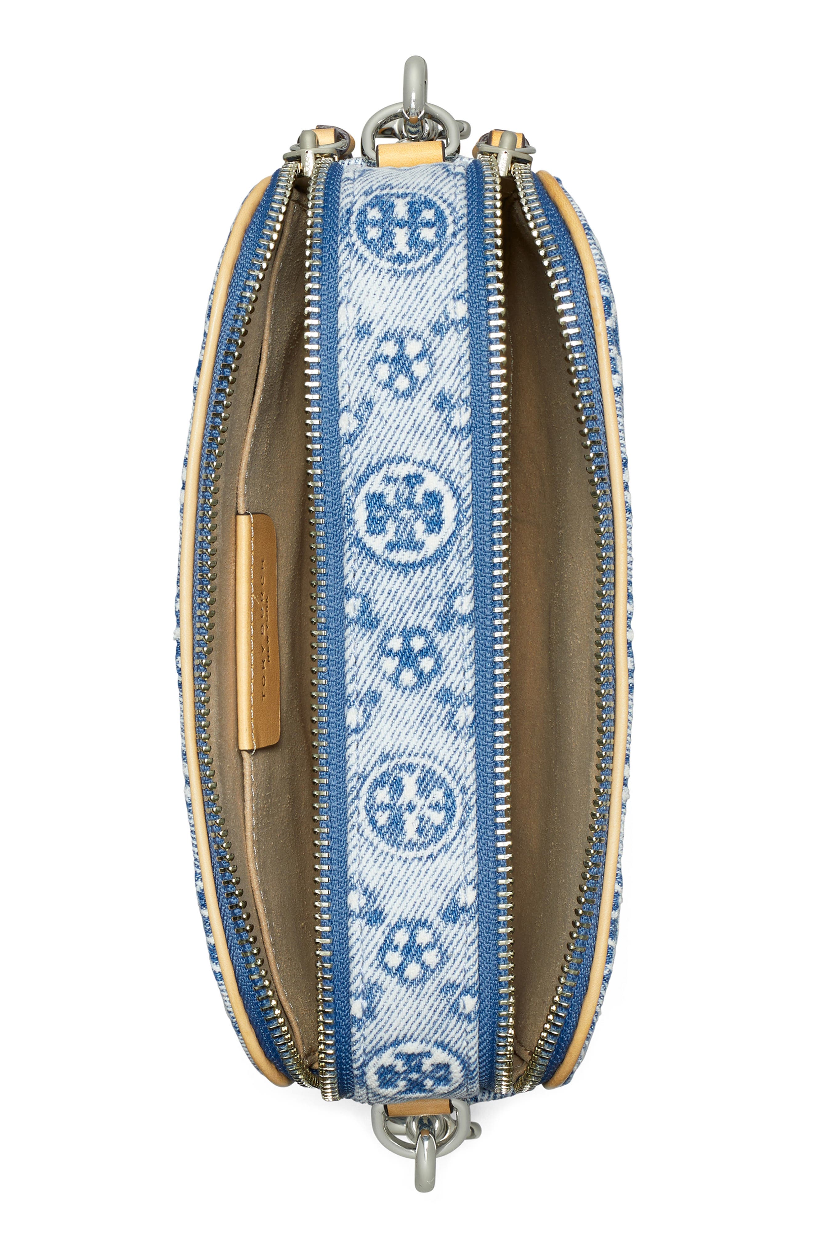 Tory Burch Mini Miller T Monogram Denim Crossbody Bag, Alternate, color, 