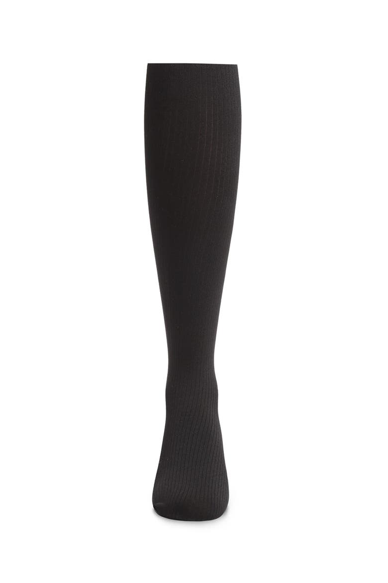 Opaque Fine Ribbed Nylon Tights, Alternate, color, Black
