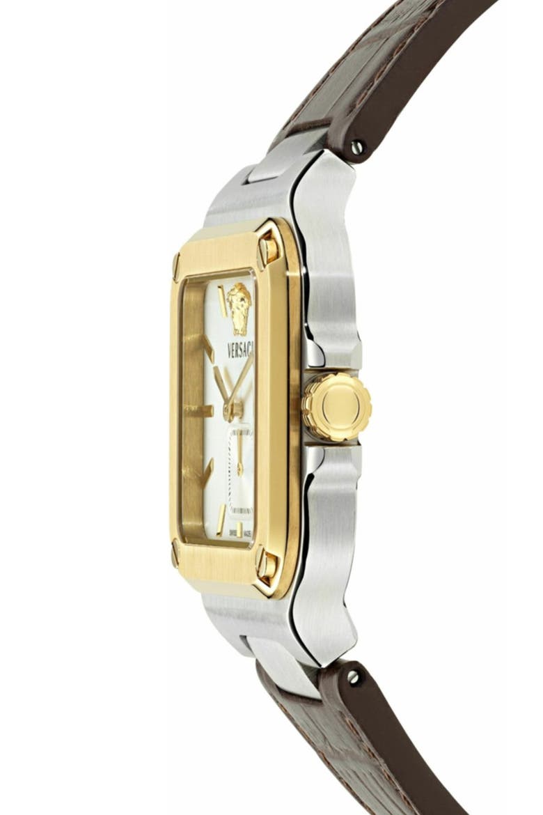 Greca Edge Two-Tone Leather Strap Watch, 38mm x 49mm, Alternate, color, TWO TONE