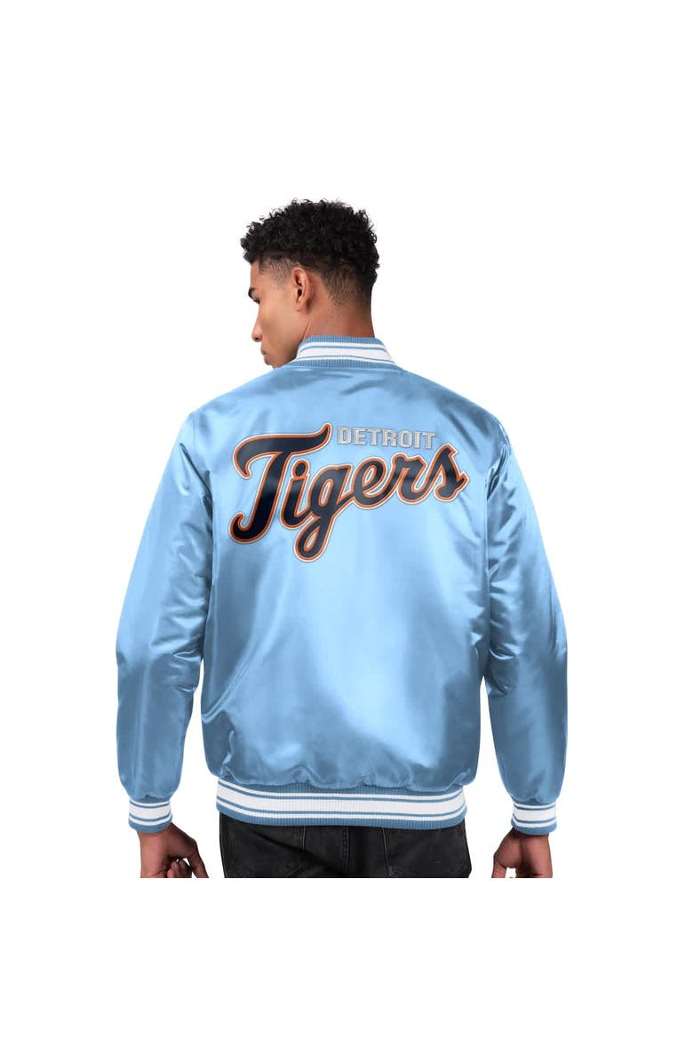 STARTER Men's Starter Light Blue Detroit Tigers Locker Room Satin Full-Snap Varsity Jacket, Alternate, color, Light Blue
