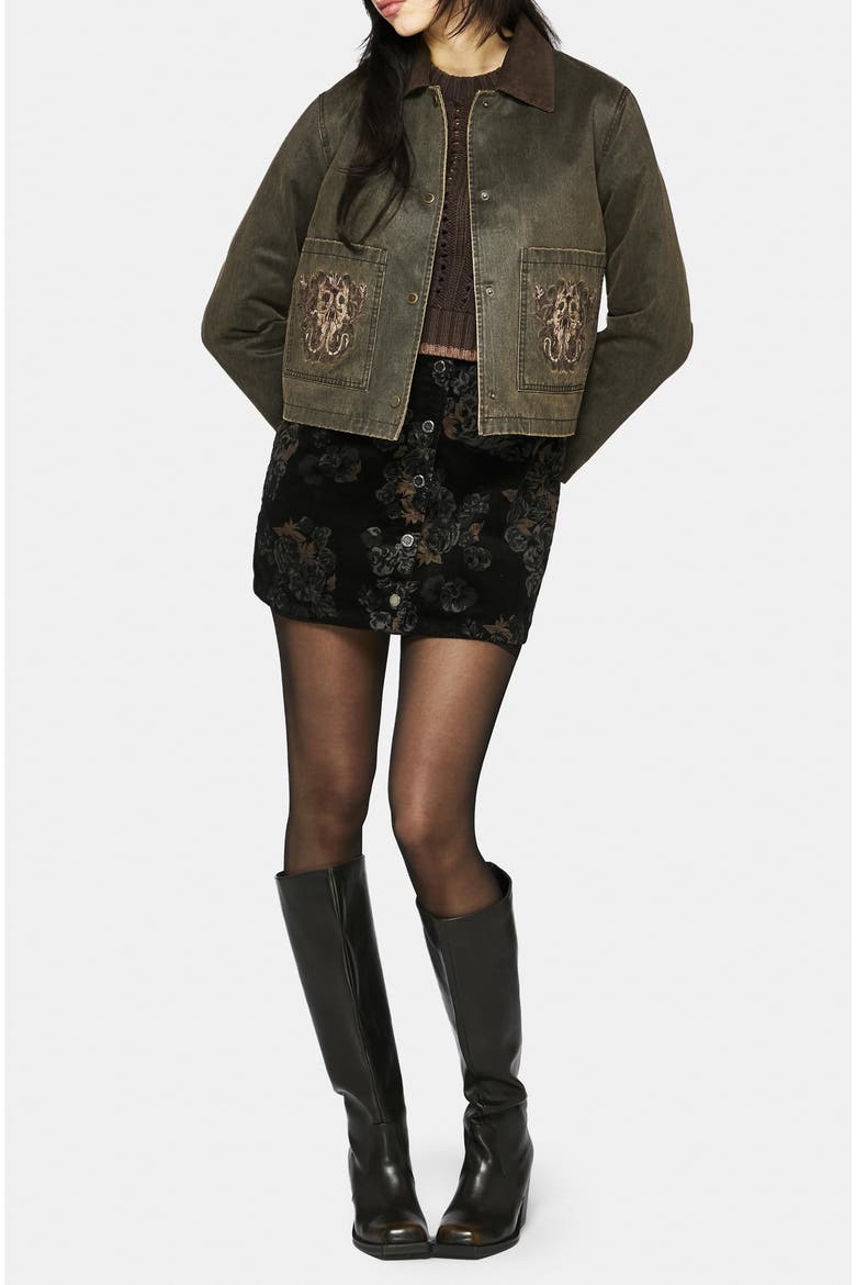 Cropped Waxed Coat, Alternate, color, Brown