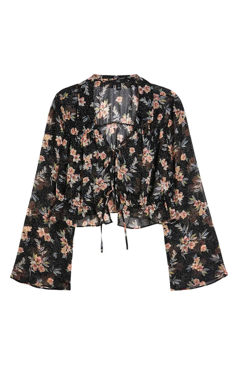 River Island Print Tie Front Crop Blouse, Alternate, color,
