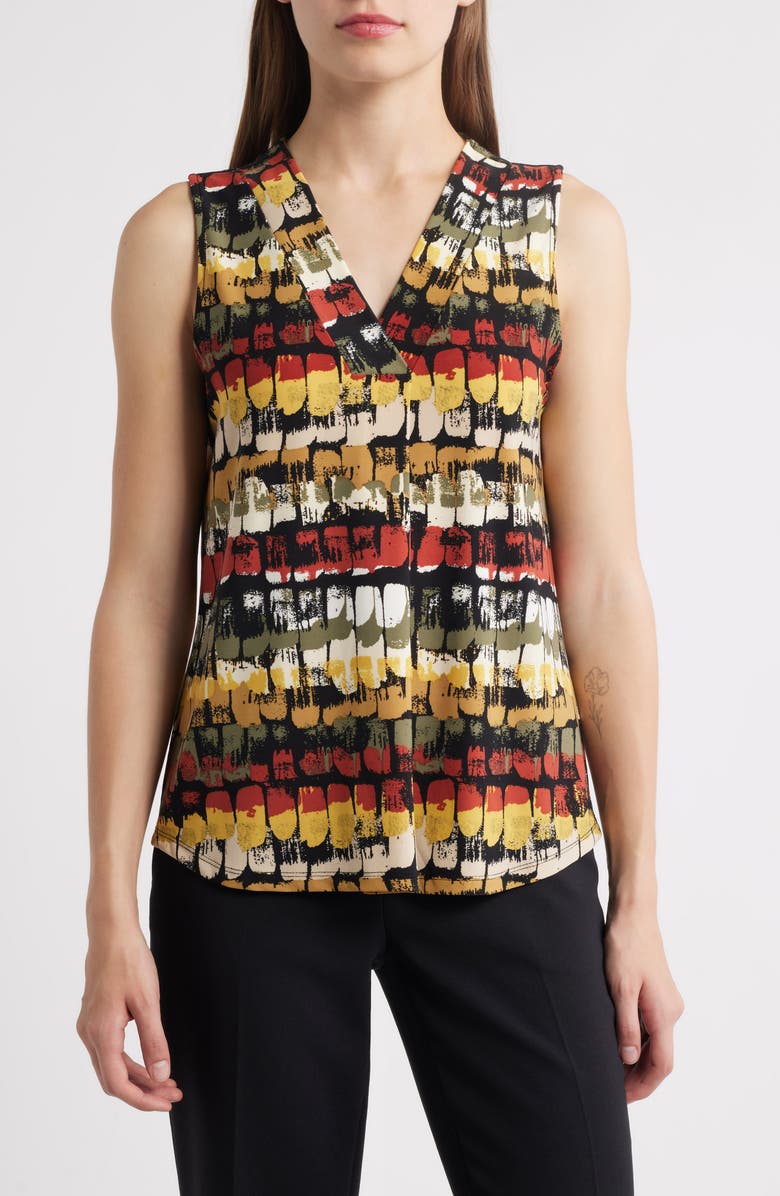 Anne Klein Printed Pleat Front Sleeveless Top, Main, color,