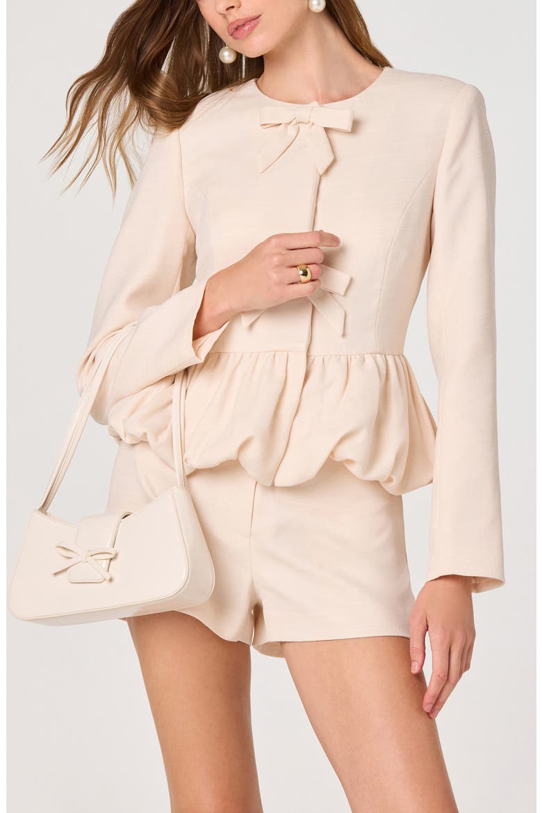 Nicolle Bow Peplum Jacket, Alternate, color, CREAM